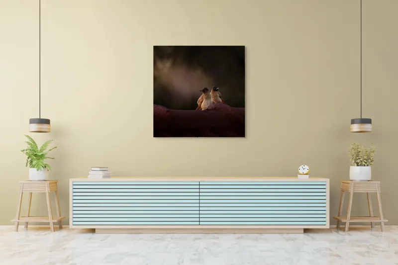 Tablou Canvas, "Doi prieteni sub cerul înstelat", Păsări, Acoperiș, Umbre, Natural, Pereche, 100 x 100 cm – poza 5
