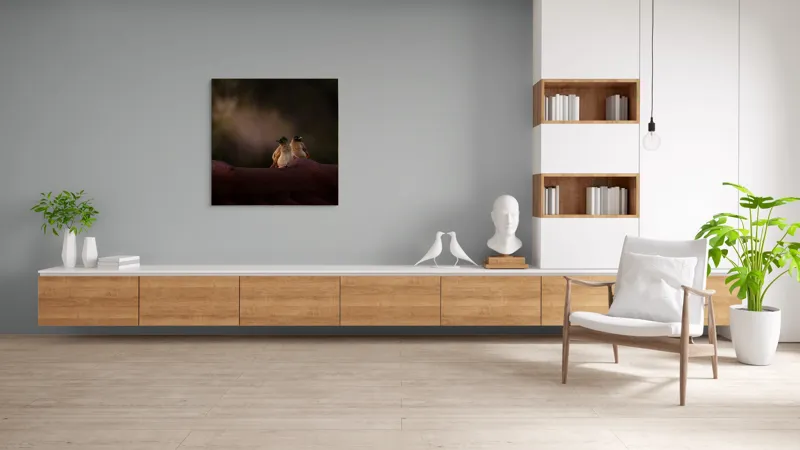 Tablou Canvas, "Doi prieteni sub cerul înstelat", Păsări, Acoperiș, Umbre, Natural, Pereche, 100 x 100 cm – poza 8