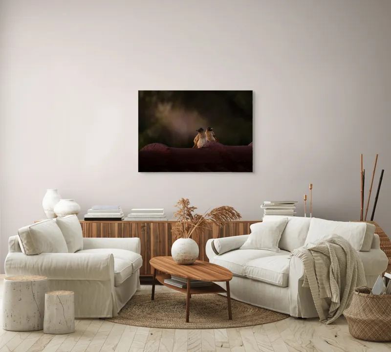 Tablou Canvas, "Doi prieteni sub cerul înstelat", Păsări, Acoperiș, Umbre, Natural, Pereche, 100 x 70 cm – poza 3
