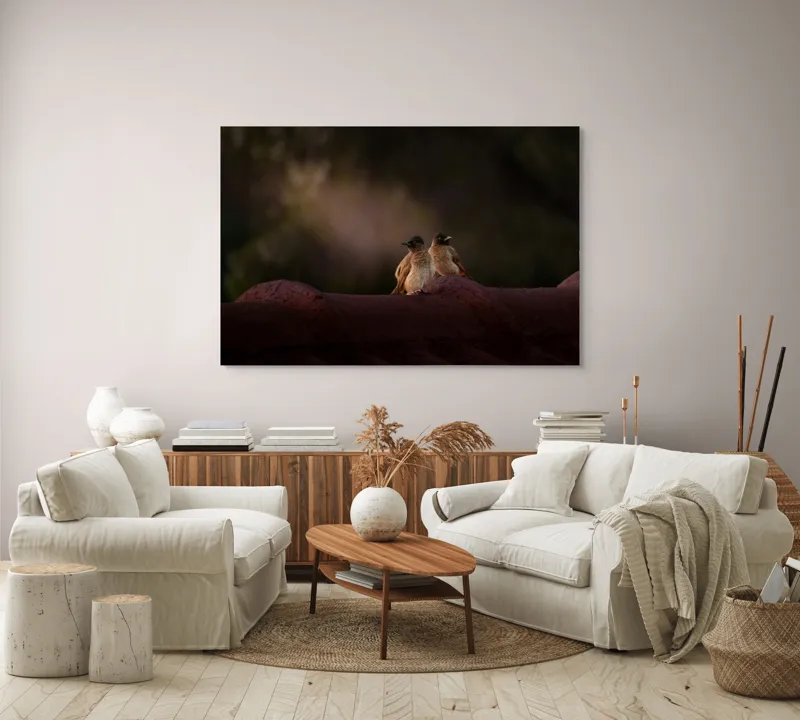 Tablou Canvas, "Doi prieteni sub cerul înstelat", Păsări, Acoperiș, Umbre, Natural, Pereche, 150 x 100 cm – poza 3