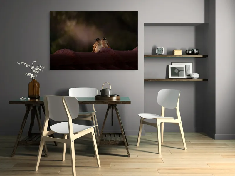 Tablou Canvas, "Doi prieteni sub cerul înstelat", Păsări, Acoperiș, Umbre, Natural, Pereche, 150 x 100 cm – poza 5
