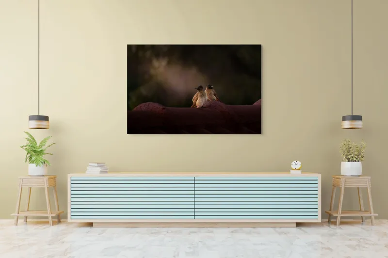 Tablou Canvas, "Doi prieteni sub cerul înstelat", Păsări, Acoperiș, Umbre, Natural, Pereche, 150 x 100 cm – poza 6