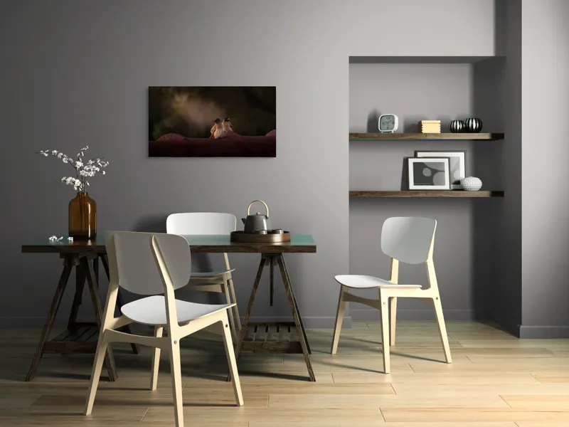 Tablou Canvas, "Doi prieteni sub cerul înstelat", Păsări, Acoperiș, Umbre, Natural, Pereche, 90 x 50 cm – poza 3