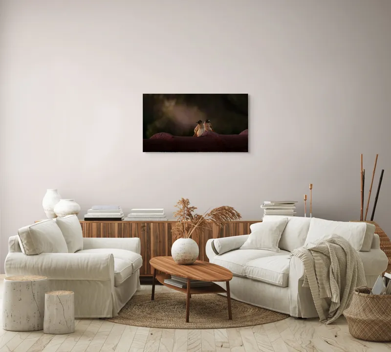 Tablou Canvas, "Doi prieteni sub cerul înstelat", Păsări, Acoperiș, Umbre, Natural, Pereche, 90 x 50 cm – poza 4