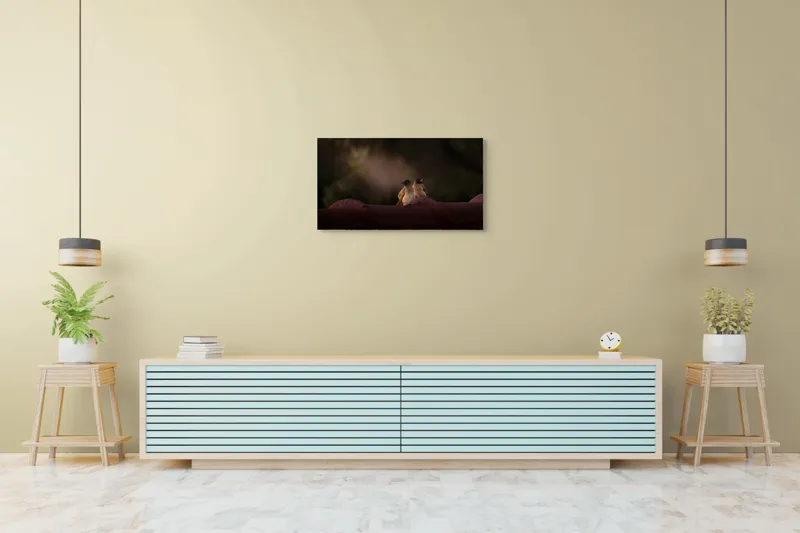 Tablou Canvas, "Doi prieteni sub cerul înstelat", Păsări, Acoperiș, Umbre, Natural, Pereche, 90 x 50 cm – poza 5