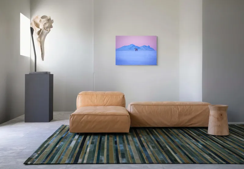 Tablou Canvas, "Renul singuratic în amurg înghețat", Cer, Munți, Ren, Zăpadă, Apus, Liniște, Izolare, Frumusețe, Răceală, Serenitate., 70 x 50 cm – poza 8