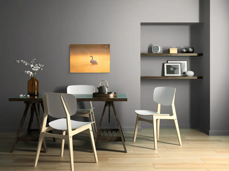 Tablou Canvas, "Lebăda în lumina dimineții aurii", Grație, Serenitate, Lumină, Reflecție, Răsărit, Apă, Siluetă, Ceață., 70 x 50 cm – poza 5