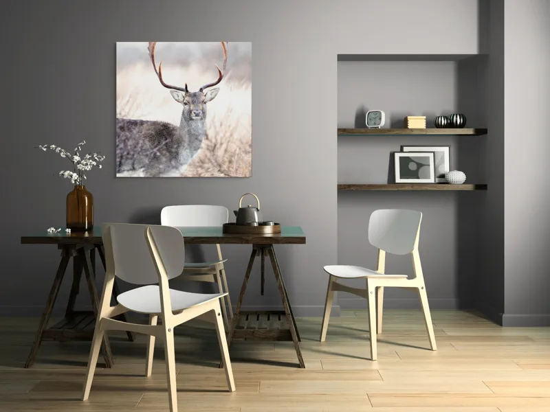 Tablou Canvas, "Cerbul solitar în lumina dimineții", Cerb, Majestic, Antlers, Natură, Frumusețe, Sălbatic, Peisaj, Eleganță, 100 x 100 cm – poza 6