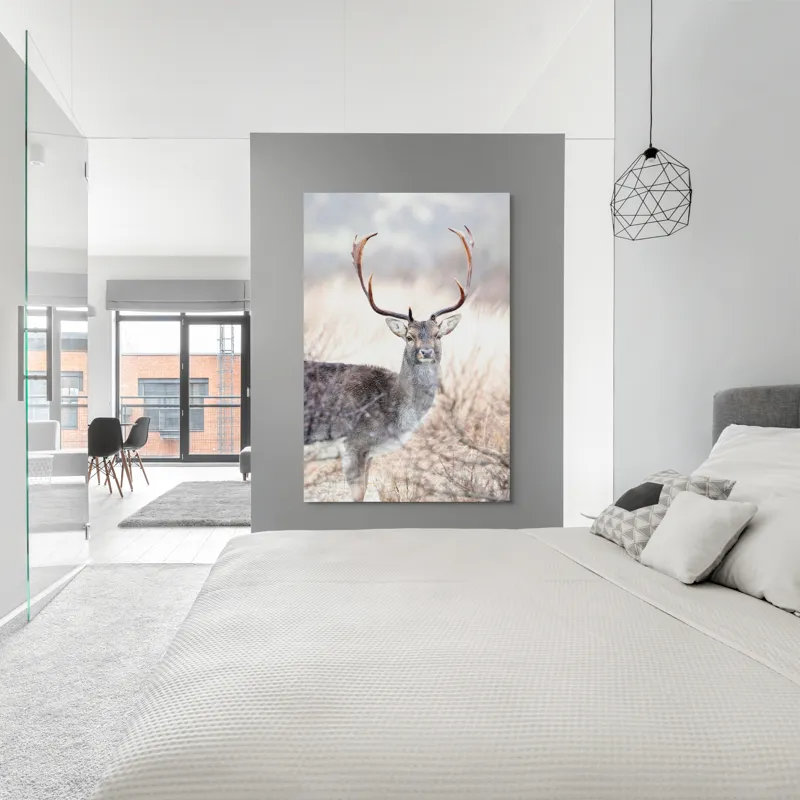 Tablou Canvas, "Cerbul solitar în lumina dimineții", Cerb, Majestic, Antlers, Natură, Frumusețe, Sălbatic, Peisaj, Eleganță, 100 x 150 cm – poza 5