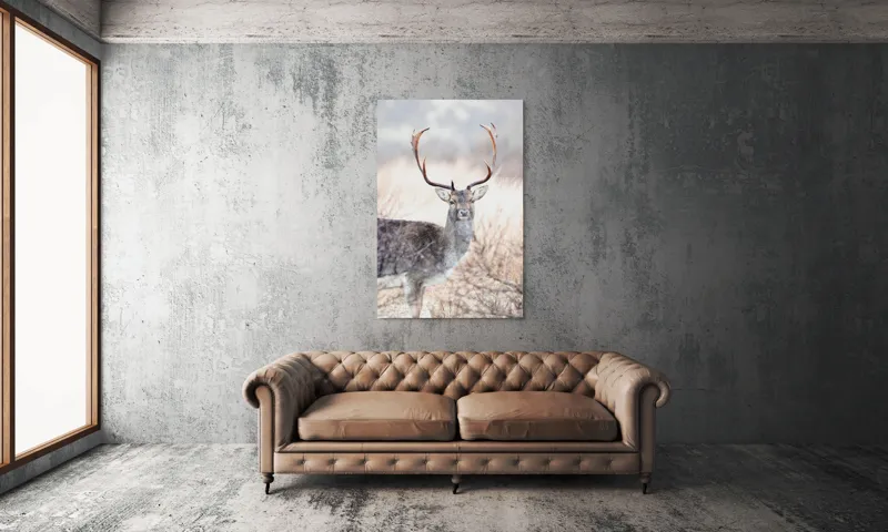 Tablou Canvas, "Cerbul solitar în lumina dimineții", Cerb, Majestic, Antlers, Natură, Frumusețe, Sălbatic, Peisaj, Eleganță, 100 x 150 cm – poza 6