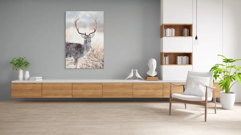 Tablou Canvas, "Cerbul solitar în lumina dimineții", Cerb, Majestic, Antlers, Natură, Frumusețe, Sălbatic, Peisaj, Eleganță, 100 x 150 cm – poza 8