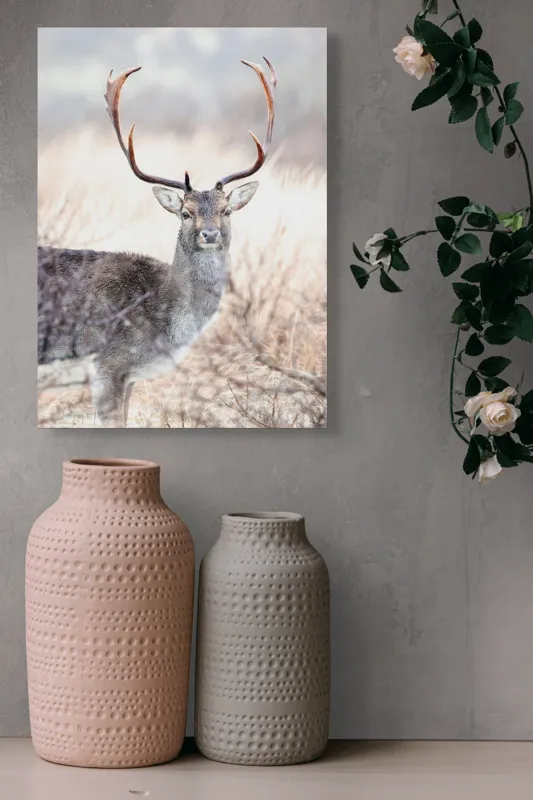 Tablou Canvas, "Cerbul solitar în lumina dimineții", Cerb, Majestic, Antlers, Natură, Frumusețe, Sălbatic, Peisaj, Eleganță, 39 x 54 cm – poza 6