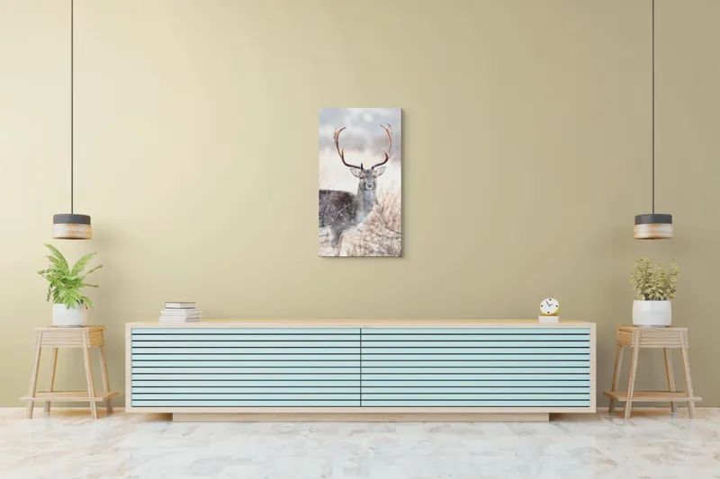 Tablou Canvas, "Cerbul solitar în lumina dimineții", Cerb, Majestic, Antlers, Natură, Frumusețe, Sălbatic, Peisaj, Eleganță, 50 x 90 cm – poza 6
