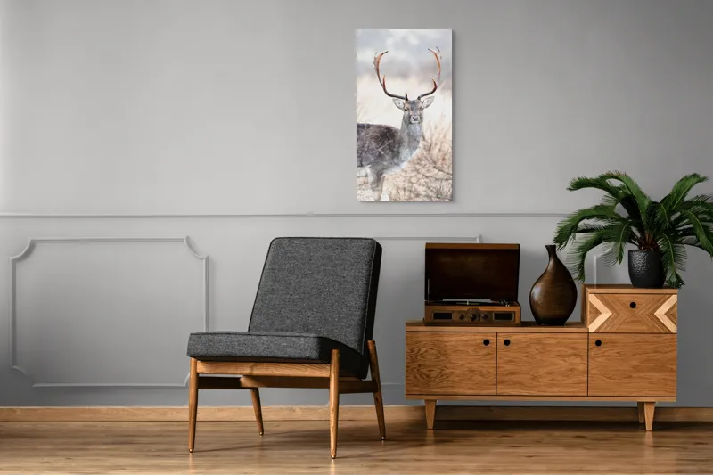 Tablou Canvas, "Cerbul solitar în lumina dimineții", Cerb, Majestic, Antlers, Natură, Frumusețe, Sălbatic, Peisaj, Eleganță, 50 x 90 cm – poza 8
