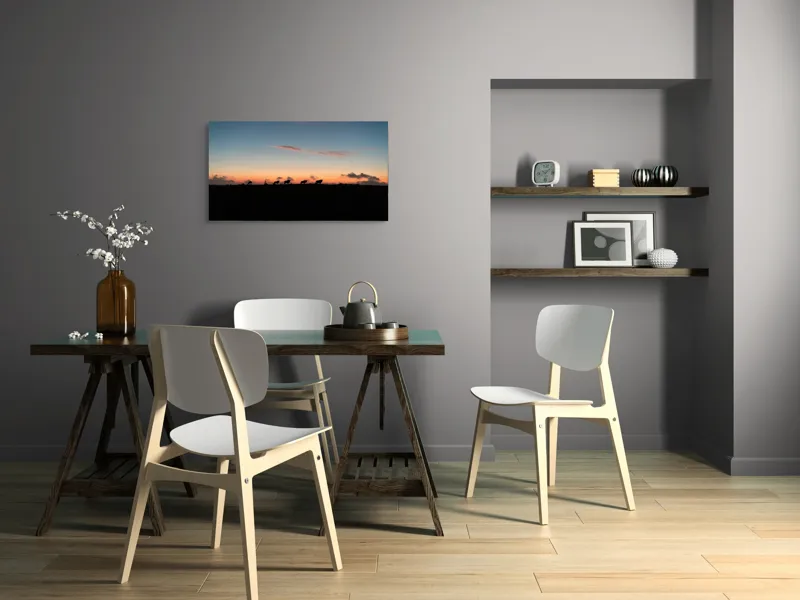 Tablou Canvas, "Turma de vite la apus", Silhouette, Apus, Nori, Pășune, Vaci, Cer, Lumină, Linie, Peisaj, Crepuscul, 90 x 50 cm – poza 3