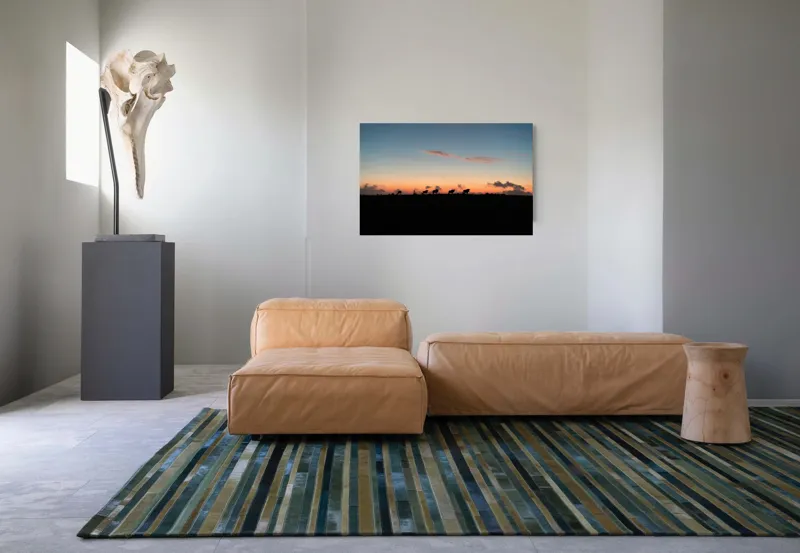 Tablou Canvas, "Turma de vite la apus", Silhouette, Apus, Nori, Pășune, Vaci, Cer, Lumină, Linie, Peisaj, Crepuscul, 90 x 50 cm – poza 8