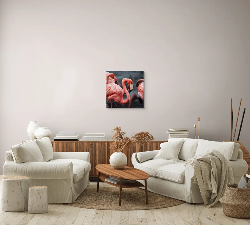 Tablou Canvas, "Flamingo grațiosi în dansul dimineții", Grație, Eleganță, Roz, Pene, Flamingo, Natură, Calm, Frumusețe, Armonie, Culoare, 50 x 50 cm – poza 7