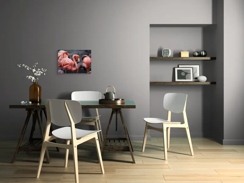 Tablou Canvas, "Flamingo grațiosi în dansul dimineții", Grație, Eleganță, Roz, Pene, Flamingo, Natură, Calm, Frumusețe, Armonie, Culoare, 54 x 39 cm – poza 6