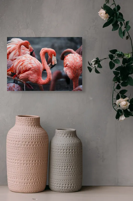 Tablou Canvas, "Flamingo grațiosi în dansul dimineții", Grație, Eleganță, Roz, Pene, Flamingo, Natură, Calm, Frumusețe, Armonie, Culoare, 54 x 39 cm – poza 8