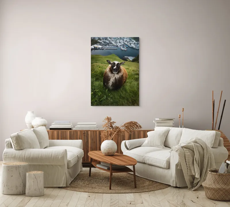 Tablou Canvas, "Peisaj idilic cu oaie curioasă", 70 x 100 cm – poza 4