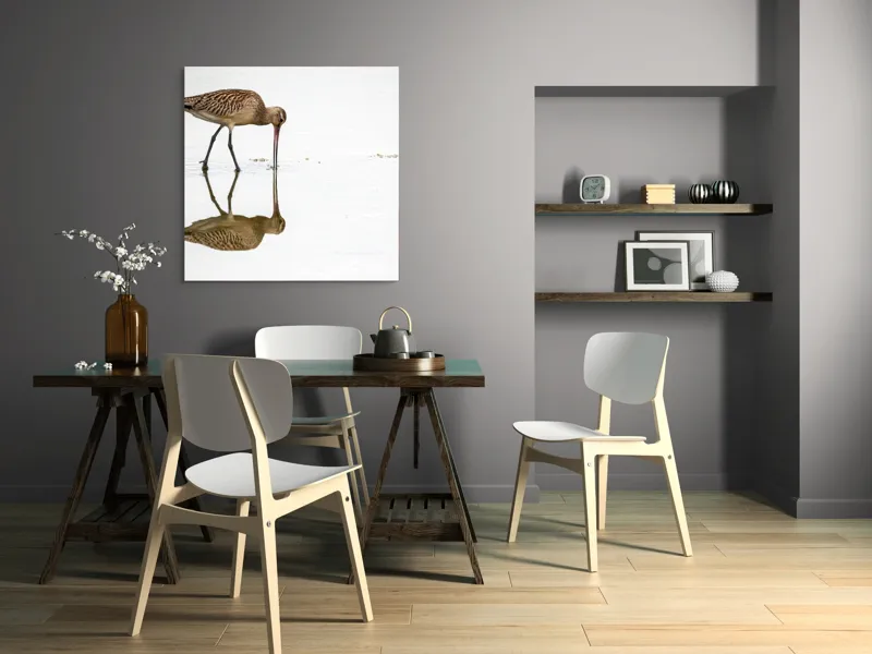 Tablou Canvas, "Păsăre căutând hrană în apă liniștită", Pasăre, Reflexie, Apă, Bej, Penaj, Cioc Lung, Alimentație, Liniște, 100 x 100 cm – poza 6