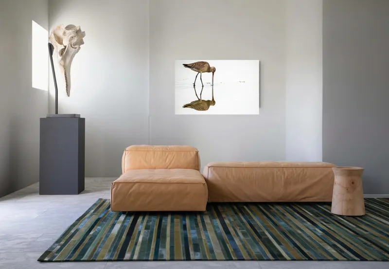 Tablou Canvas, "Păsăre căutând hrană în apă liniștită", Pasăre, Reflexie, Apă, Bej, Penaj, Cioc Lung, Alimentație, Liniște, 90 x 50 cm – poza 8