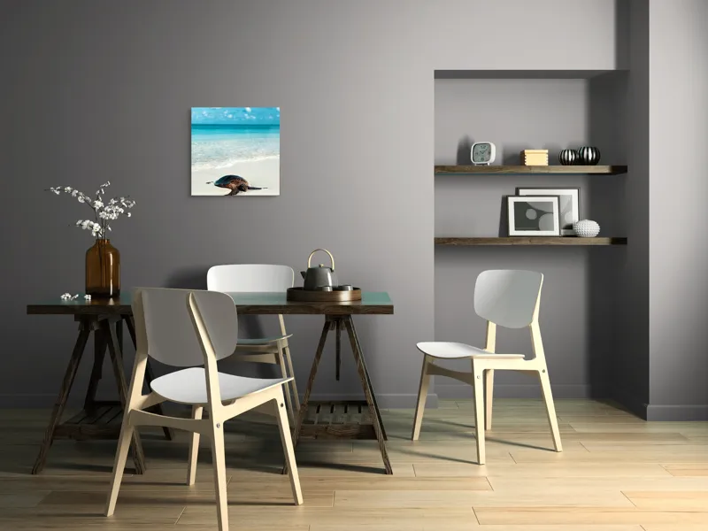 Tablou Canvas, "Țestoasa odihnindu-se pe nisip alb", Broască, Țestoasă, Plajă, Ocean, Nisip, Albastru, Cer, Valuri, Natură, Calm, 50 x 50 cm – poza 8