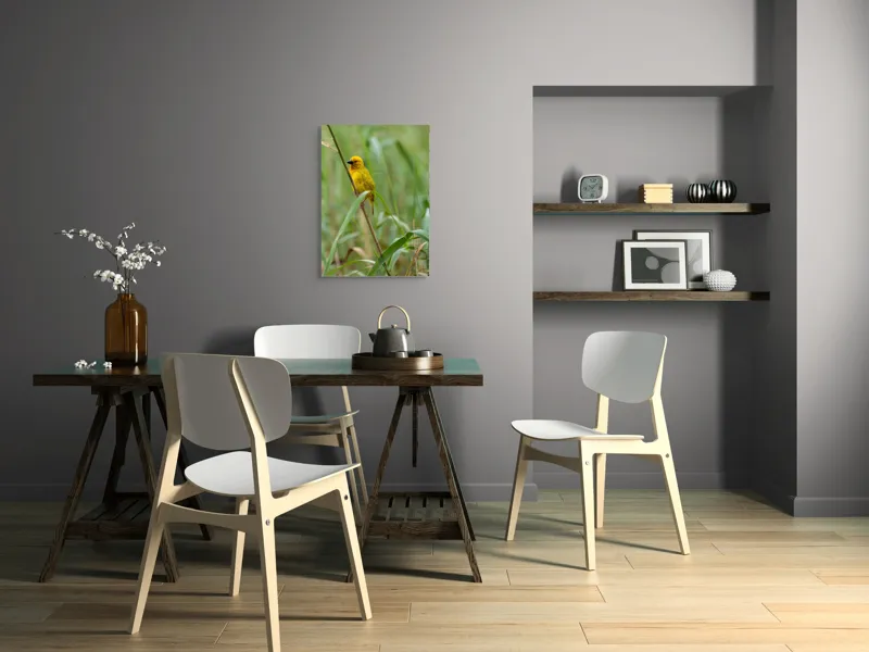 Tablou Canvas, "Pasărea aurie printre trestii verzi", Galben, Viu, Fragil, Curaj, Natură, Libertate, Delicat, Armonie, 50 x 70 cm – poza 5