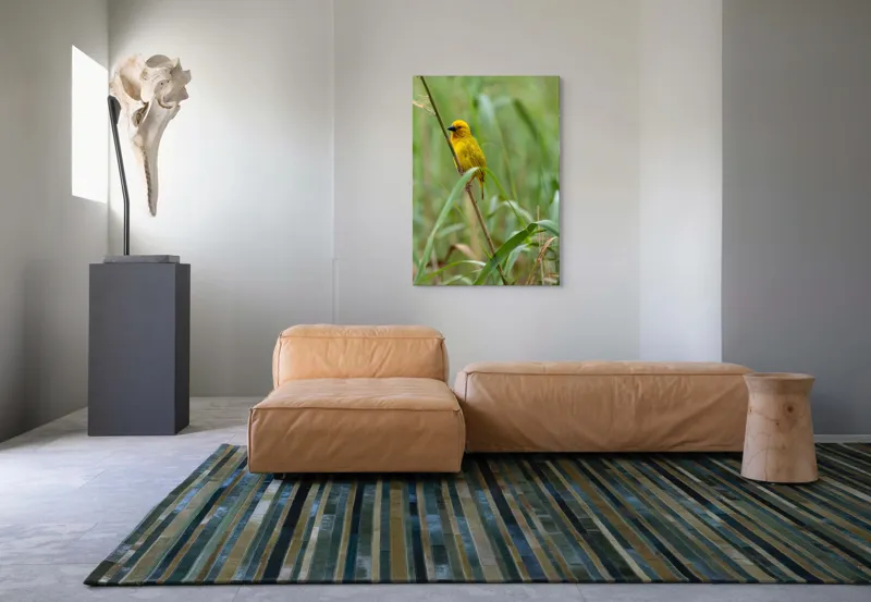 Tablou Canvas, "Pasărea aurie printre trestii verzi", Galben, Viu, Fragil, Curaj, Natură, Libertate, Delicat, Armonie, 70 x 100 cm – poza 7
