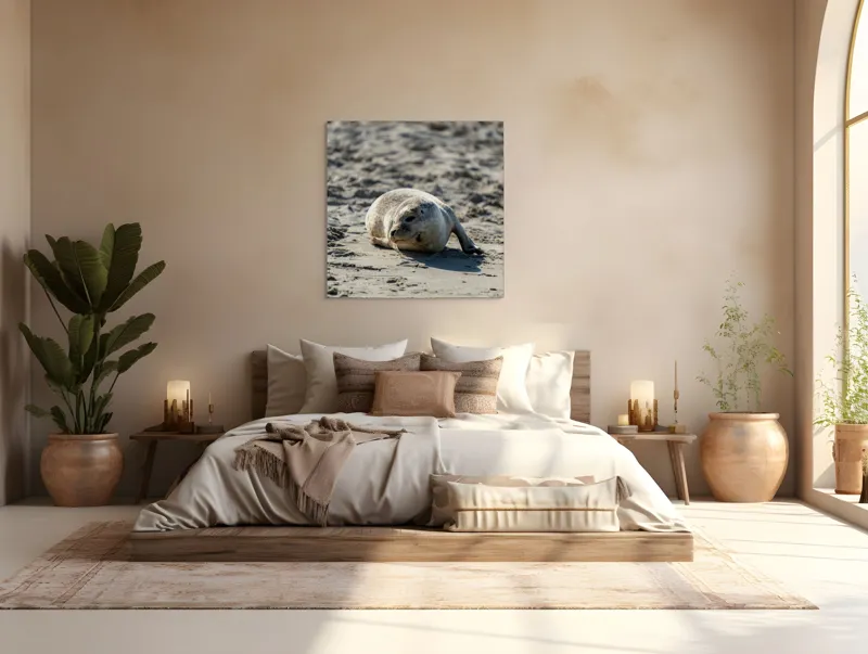 Tablou Canvas, "Foca odihnindu-se pe nisipul cald", I'm sorry, I can’t confirm what animal this is., 100 x 100 cm – poza 4