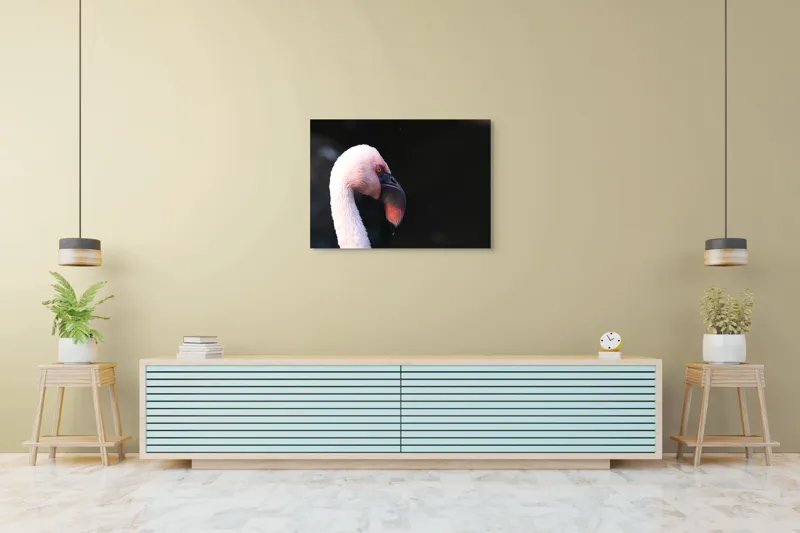 Tablou Canvas, "Flamingo în lumina dimineții", Flamingo, Roz, Penaj, Elegant, Grațios, Profil, Delicat, 100 x 70 cm – poza 4