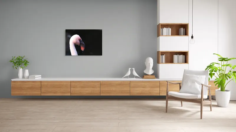 Tablou Canvas, "Flamingo în lumina dimineții", Flamingo, Roz, Penaj, Elegant, Grațios, Profil, Delicat, 100 x 70 cm – poza 6