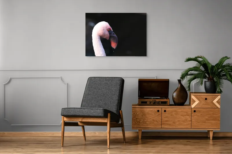 Tablou Canvas, "Flamingo în lumina dimineții", Flamingo, Roz, Penaj, Elegant, Grațios, Profil, Delicat, 100 x 70 cm – poza 8