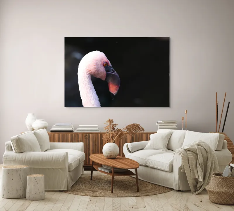 Tablou Canvas, "Flamingo în lumina dimineții", Flamingo, Roz, Penaj, Elegant, Grațios, Profil, Delicat, 150 x 100 cm – poza 3