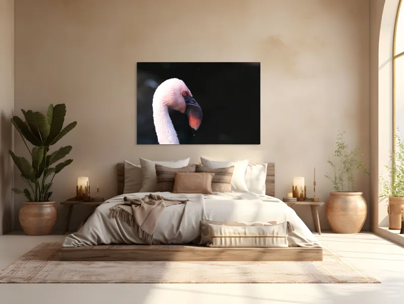Tablou Canvas, "Flamingo în lumina dimineții", Flamingo, Roz, Penaj, Elegant, Grațios, Profil, Delicat, 150 x 100 cm – poza 4