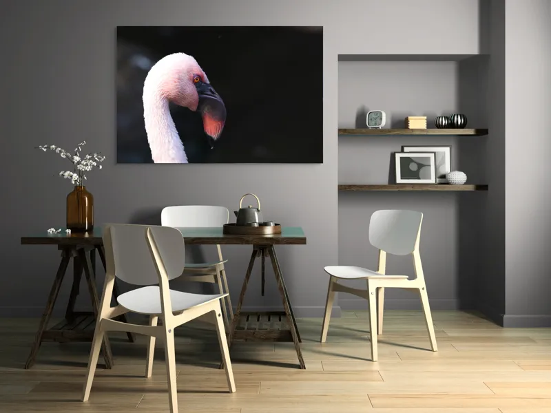 Tablou Canvas, "Flamingo în lumina dimineții", Flamingo, Roz, Penaj, Elegant, Grațios, Profil, Delicat, 150 x 100 cm – poza 5