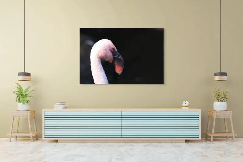 Tablou Canvas, "Flamingo în lumina dimineții", Flamingo, Roz, Penaj, Elegant, Grațios, Profil, Delicat, 150 x 100 cm – poza 6