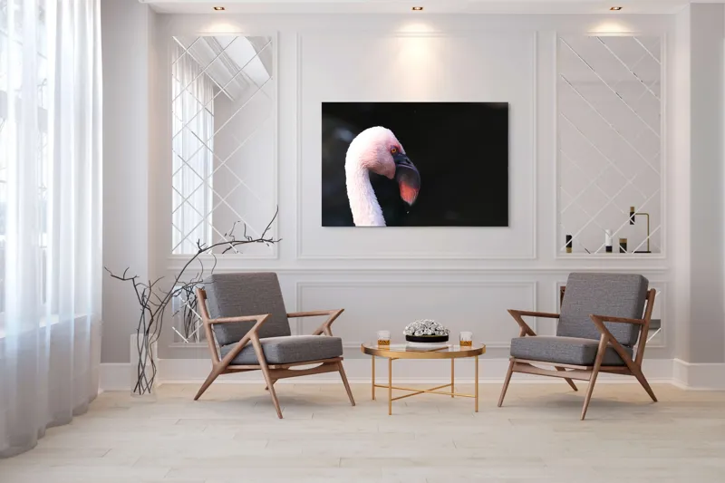Tablou Canvas, "Flamingo în lumina dimineții", Flamingo, Roz, Penaj, Elegant, Grațios, Profil, Delicat, 150 x 100 cm – poza 7