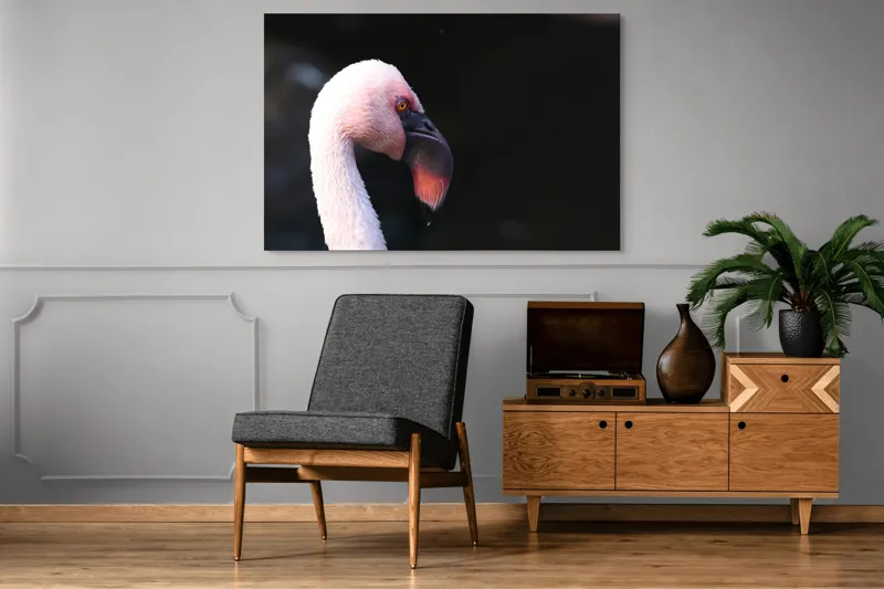 Tablou Canvas, "Flamingo în lumina dimineții", Flamingo, Roz, Penaj, Elegant, Grațios, Profil, Delicat, 150 x 100 cm – poza 8