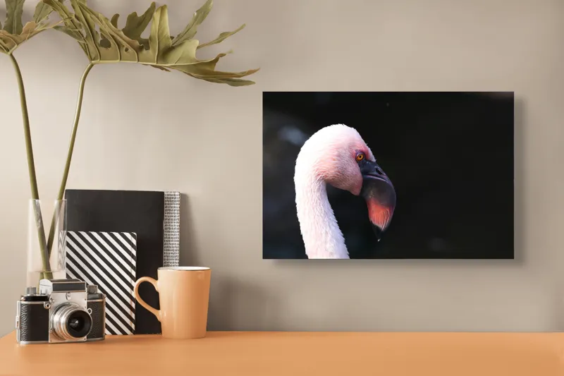 Tablou Canvas, "Flamingo în lumina dimineții", Flamingo, Roz, Penaj, Elegant, Grațios, Profil, Delicat, 39 x 26 cm – poza 3