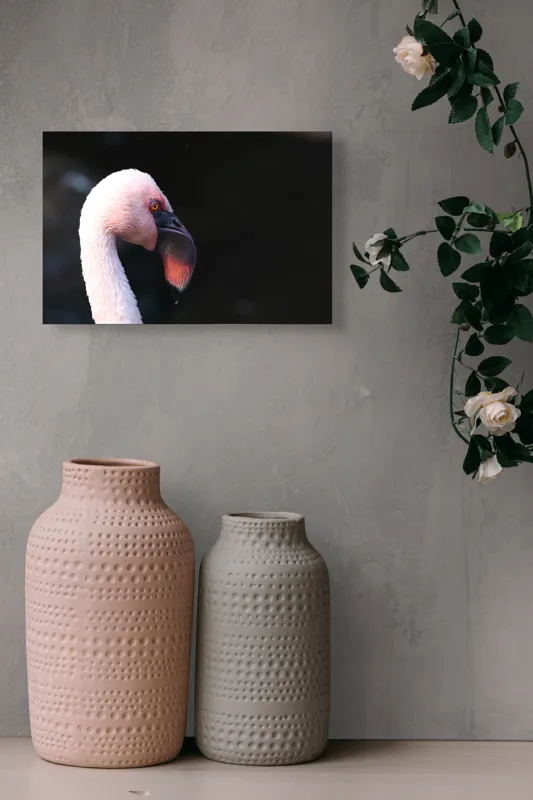 Tablou Canvas, "Flamingo în lumina dimineții", Flamingo, Roz, Penaj, Elegant, Grațios, Profil, Delicat, 39 x 26 cm – poza 4