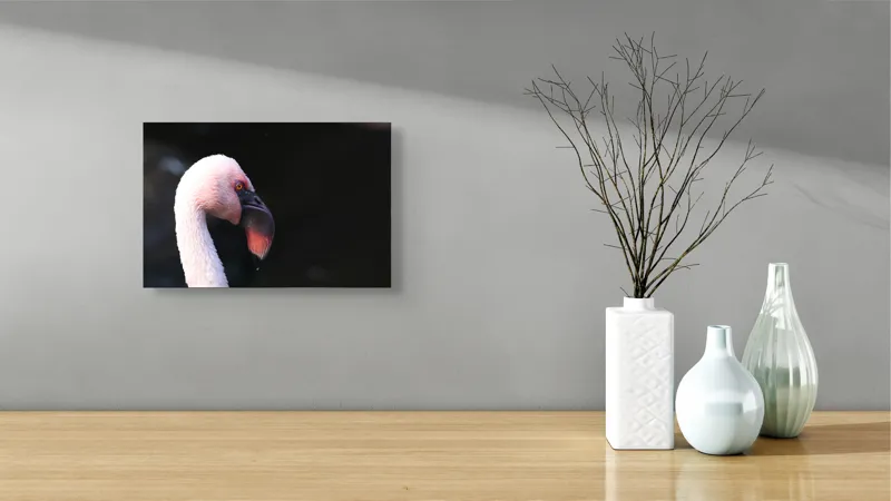 Tablou Canvas, "Flamingo în lumina dimineții", Flamingo, Roz, Penaj, Elegant, Grațios, Profil, Delicat, 39 x 26 cm – poza 8