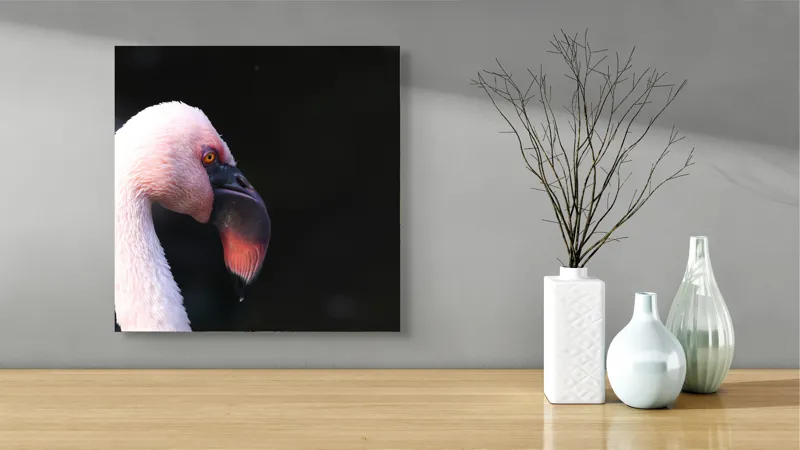 Tablou Canvas, "Flamingo în lumina dimineții", Flamingo, Roz, Penaj, Elegant, Grațios, Profil, Delicat, 50 x 50 cm – poza 3