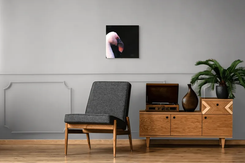 Tablou Canvas, "Flamingo în lumina dimineții", Flamingo, Roz, Penaj, Elegant, Grațios, Profil, Delicat, 50 x 50 cm – poza 6