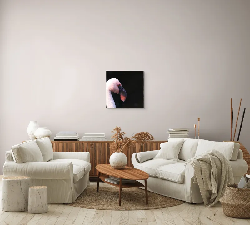 Tablou Canvas, "Flamingo în lumina dimineții", Flamingo, Roz, Penaj, Elegant, Grațios, Profil, Delicat, 50 x 50 cm – poza 7