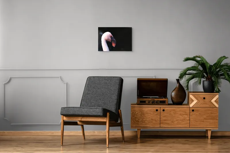 Tablou Canvas, "Flamingo în lumina dimineții", Flamingo, Roz, Penaj, Elegant, Grațios, Profil, Delicat, 54 x 39 cm – poza 7