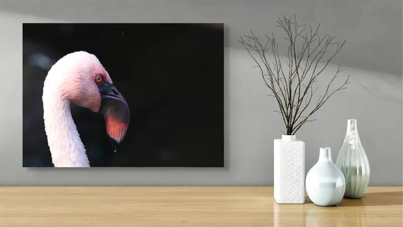 Tablou Canvas, "Flamingo în lumina dimineții", Flamingo, Roz, Penaj, Elegant, Grațios, Profil, Delicat, 70 x 50 cm – poza 3