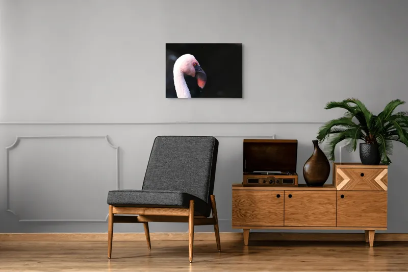 Tablou Canvas, "Flamingo în lumina dimineții", Flamingo, Roz, Penaj, Elegant, Grațios, Profil, Delicat, 70 x 50 cm – poza 4