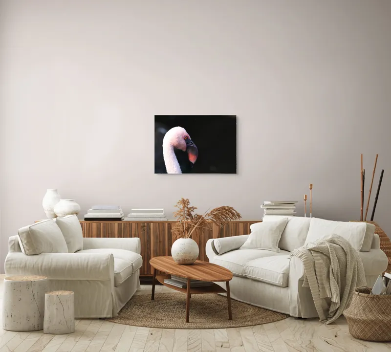 Tablou Canvas, "Flamingo în lumina dimineții", Flamingo, Roz, Penaj, Elegant, Grațios, Profil, Delicat, 70 x 50 cm – poza 6
