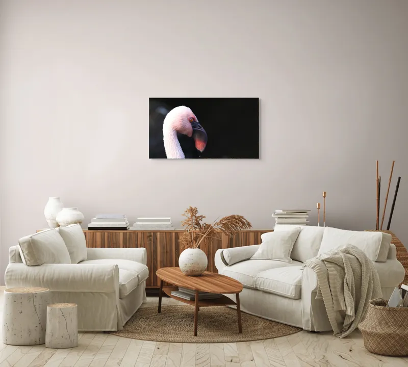 Tablou Canvas, "Flamingo în lumina dimineții", Flamingo, Roz, Penaj, Elegant, Grațios, Profil, Delicat, 90 x 50 cm – poza 4